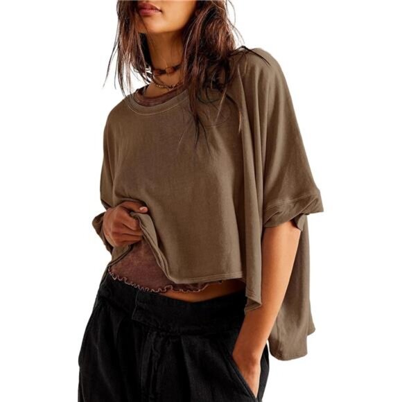 Summer 2024 Women's Solid T-Shirts - Loose Fit Oversized Basic Tee‎ Tops - Picture 1 of 5